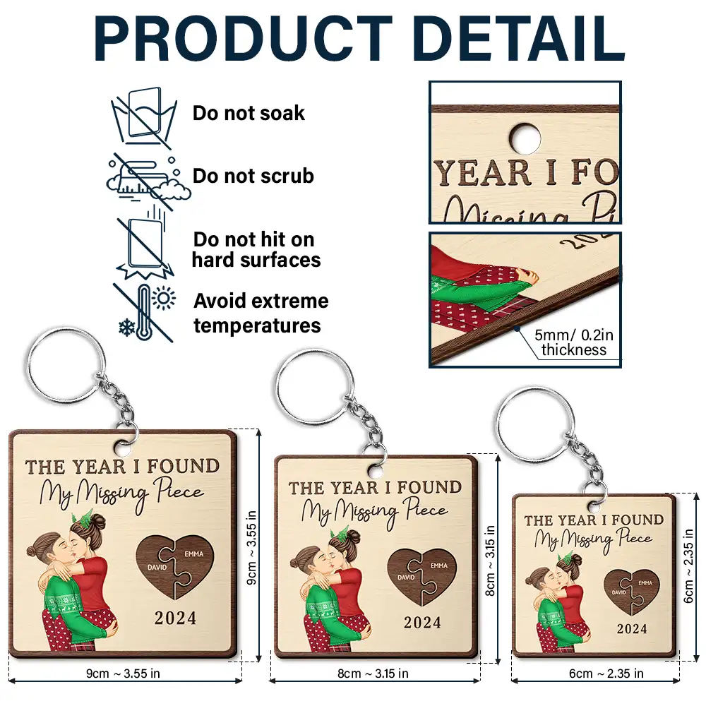 The Year I Found My Missing Piece Kissing Couples - Personalized Wooden Keychain - Image 5