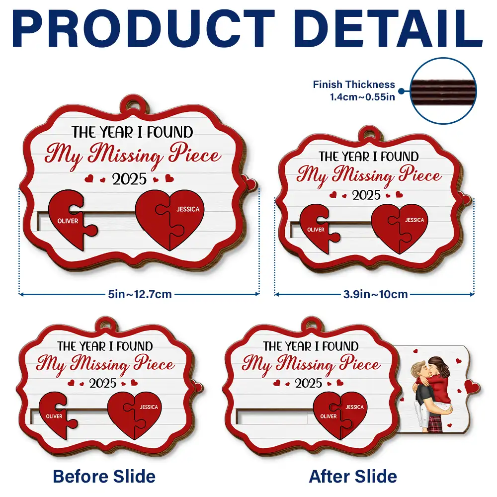 The Year I Found My Missing Piece Kissing Couples - Personalized Wooden Slide Ornament - Image 5