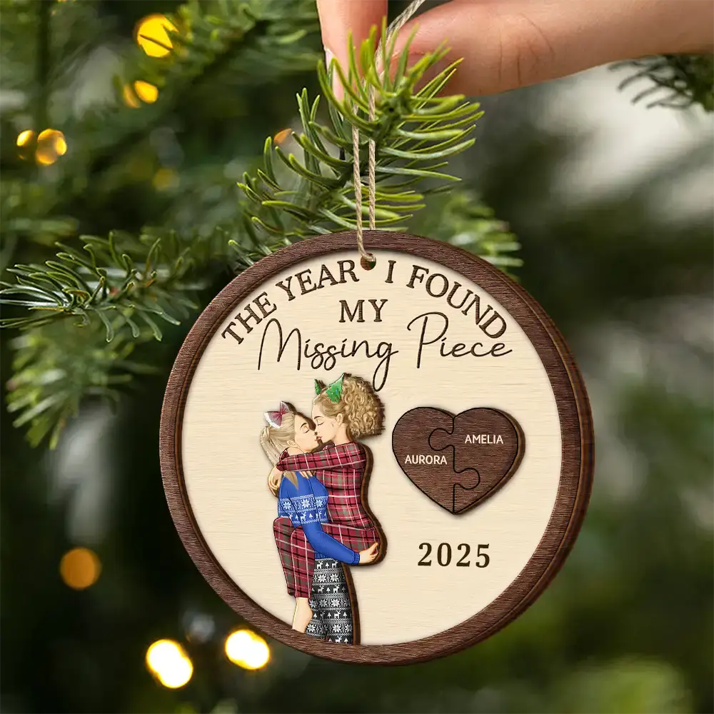 The Year I Found My Missing Piece Kissing Couples Same Gender - Personalized 2-Layered Wooden Ornament - Image 2