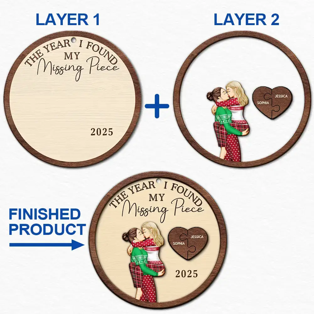 The Year I Found My Missing Piece Kissing Couples Same Gender - Personalized 2-Layered Wooden Ornament - Image 6