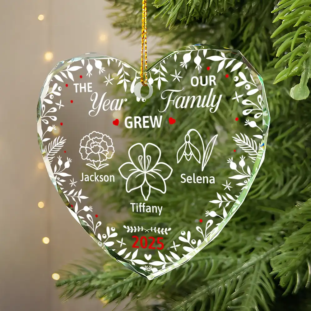 The Year Our Family Grew - Personalized Heart Shaped Glass Ornament - Image 2