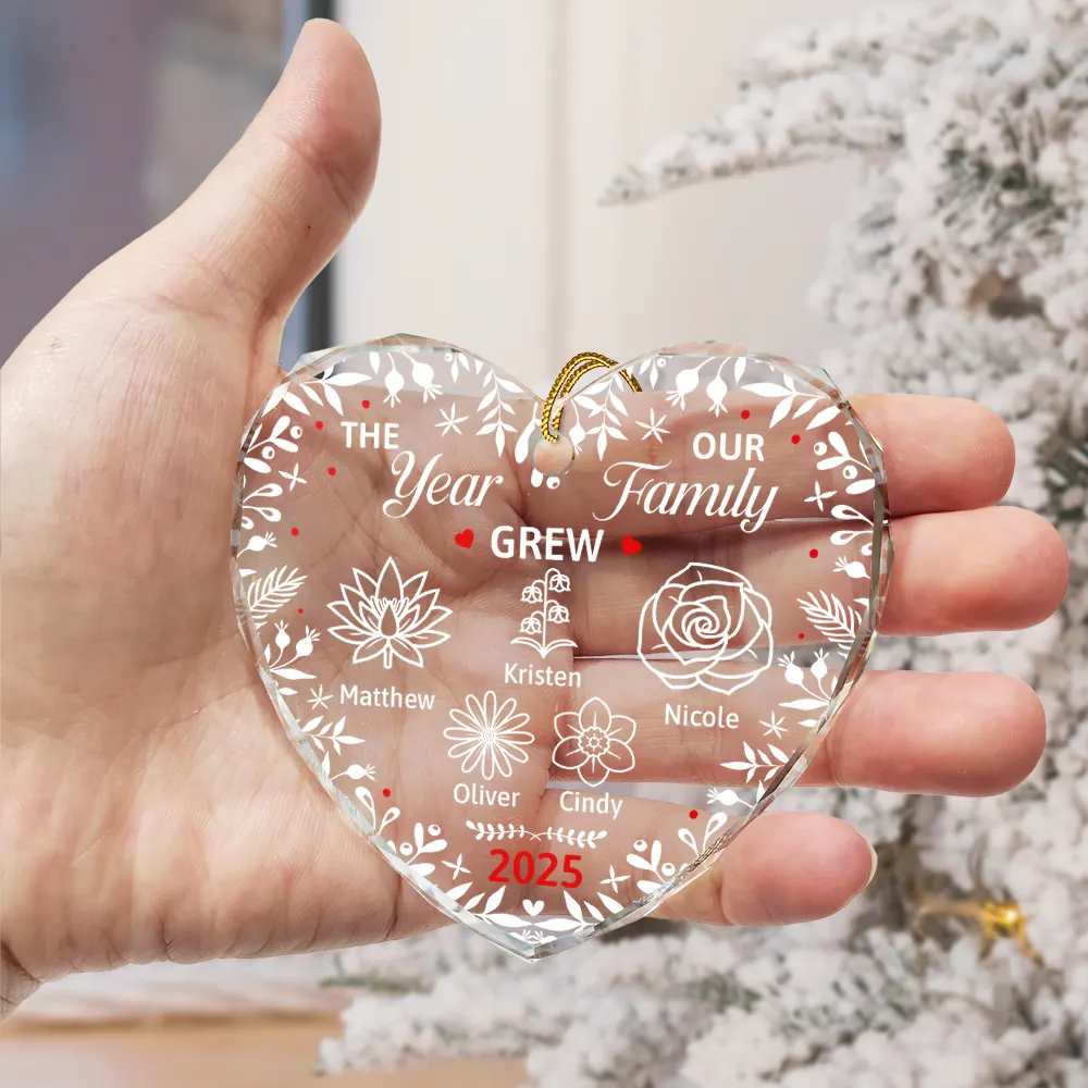 The Year Our Family Grew - Personalized Heart Shaped Glass Ornament - Image 3