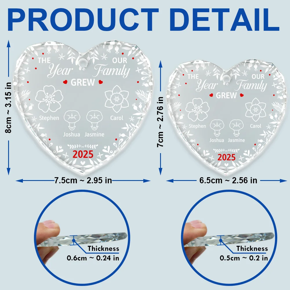 The Year Our Family Grew - Personalized Heart Shaped Glass Ornament - Image 5