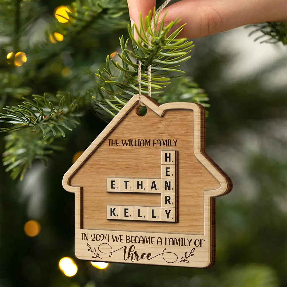 The Year We Became A Family Crossword Scrabble - Personalized 2-Layered Wooden Ornament - Image 3