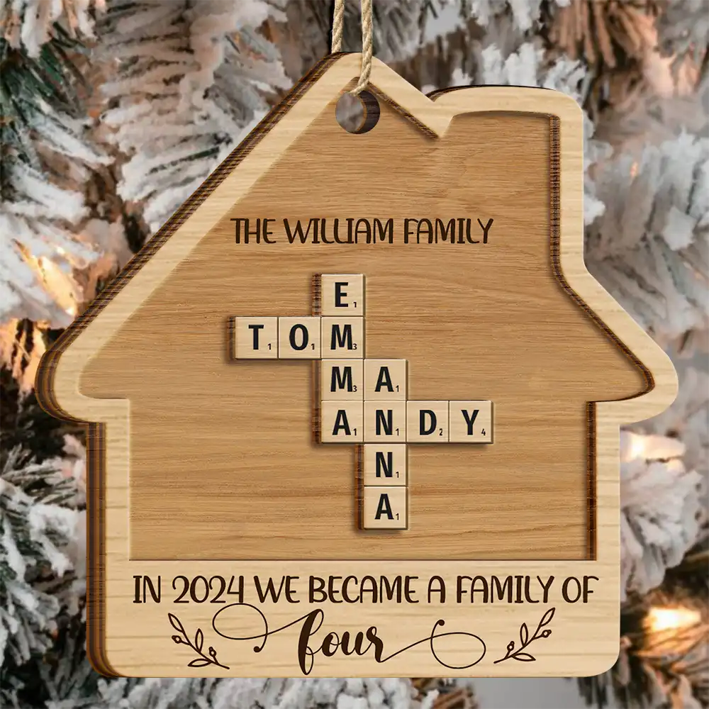 The Year We Became A Family Crossword Scrabble - Personalized 2-Layered Wooden Ornament - Image 4