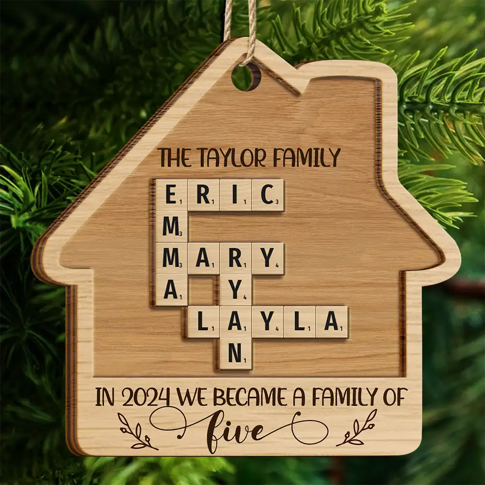 The Year We Became A Family Crossword Scrabble - Personalized 2-Layered Wooden Ornament - Image 5
