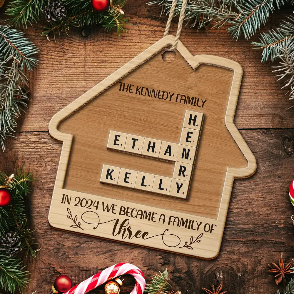 The Year We Became A Family Crossword Scrabble - Personalized 2-Layered Wooden Ornament - Image 6