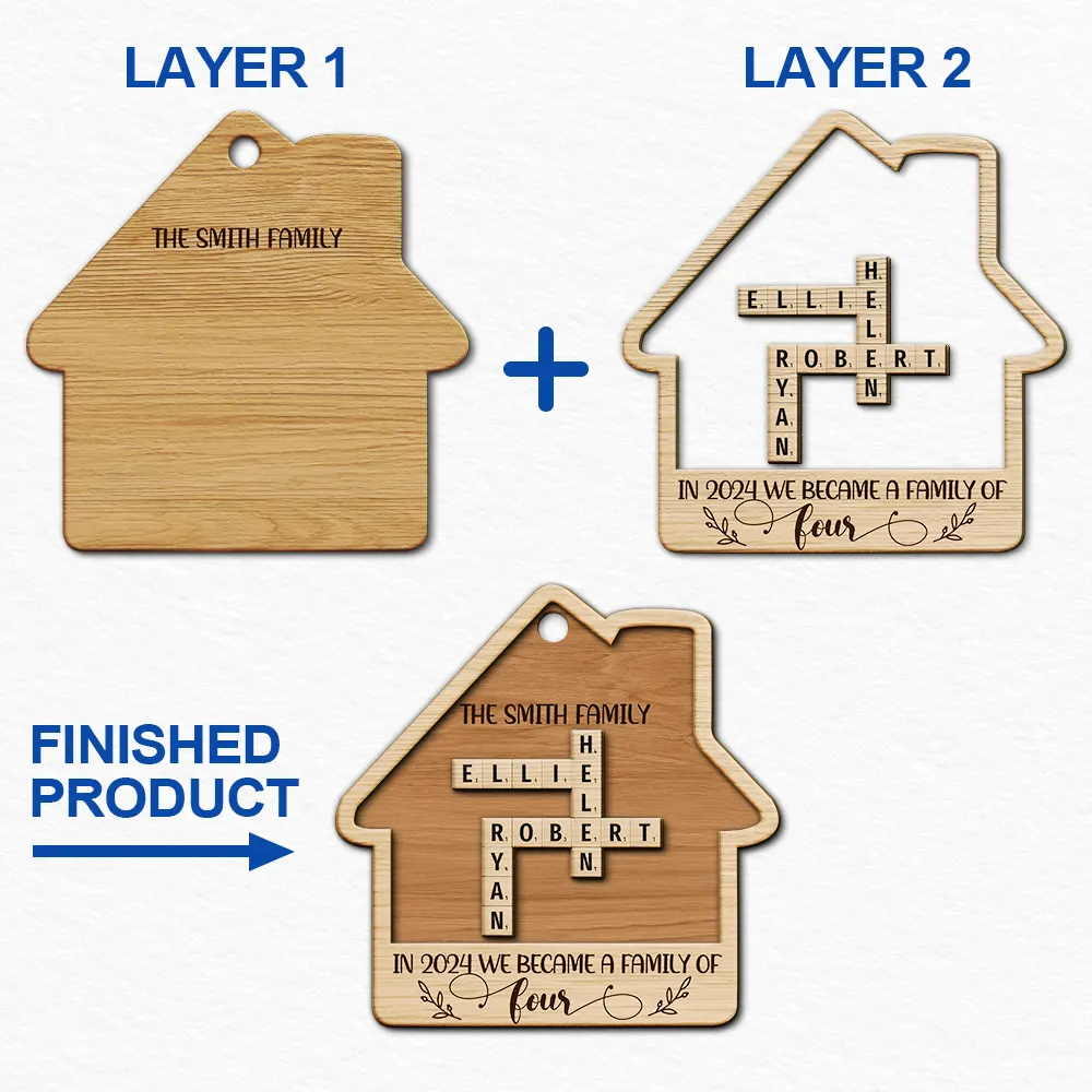 The Year We Became A Family Crossword Scrabble - Personalized 2-Layered Wooden Ornament - Image 7