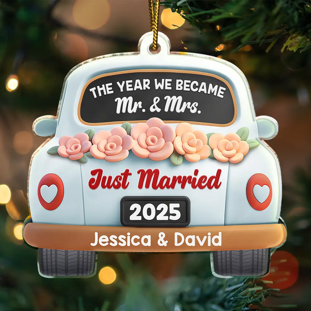 The Year We Became Mr & Mrs 3D Effect - Personalized Custom Shaped Acrylic Ornament - Image 3