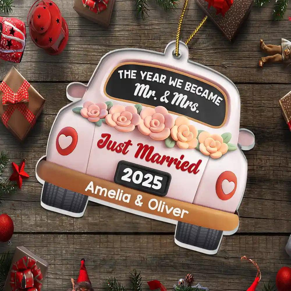 The Year We Became Mr & Mrs 3D Effect - Personalized Custom Shaped Acrylic Ornament - Image 5
