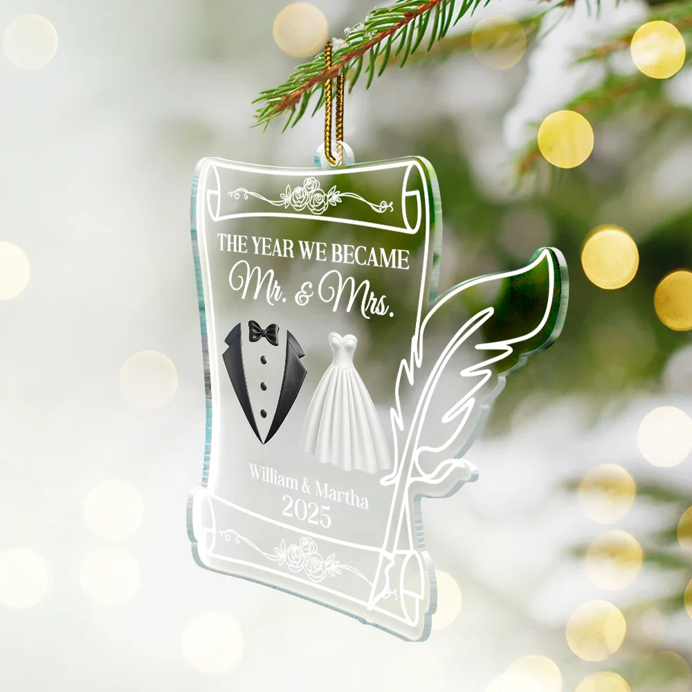 The Year We Became Mr. & Mrs. Couple Christmas - Personalized Custom Shaped Acrylic Ornament - Image 2