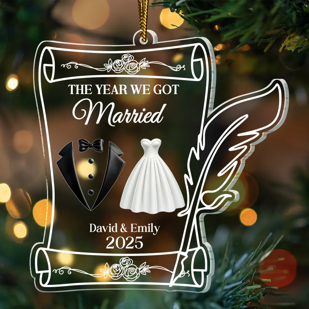 The Year We Became Mr. & Mrs. Couple Christmas - Personalized Custom Shaped Acrylic Ornament - Image 3