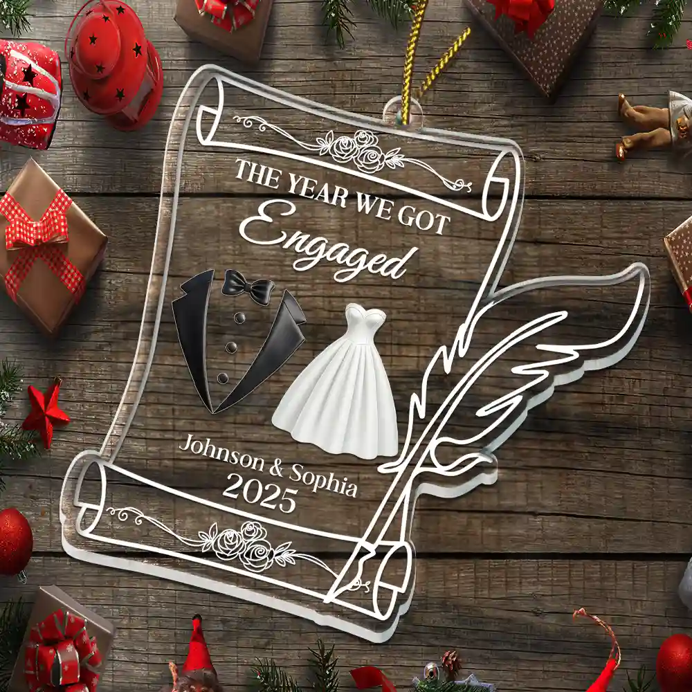 The Year We Became Mr. & Mrs. Couple Christmas - Personalized Custom Shaped Acrylic Ornament - Image 5