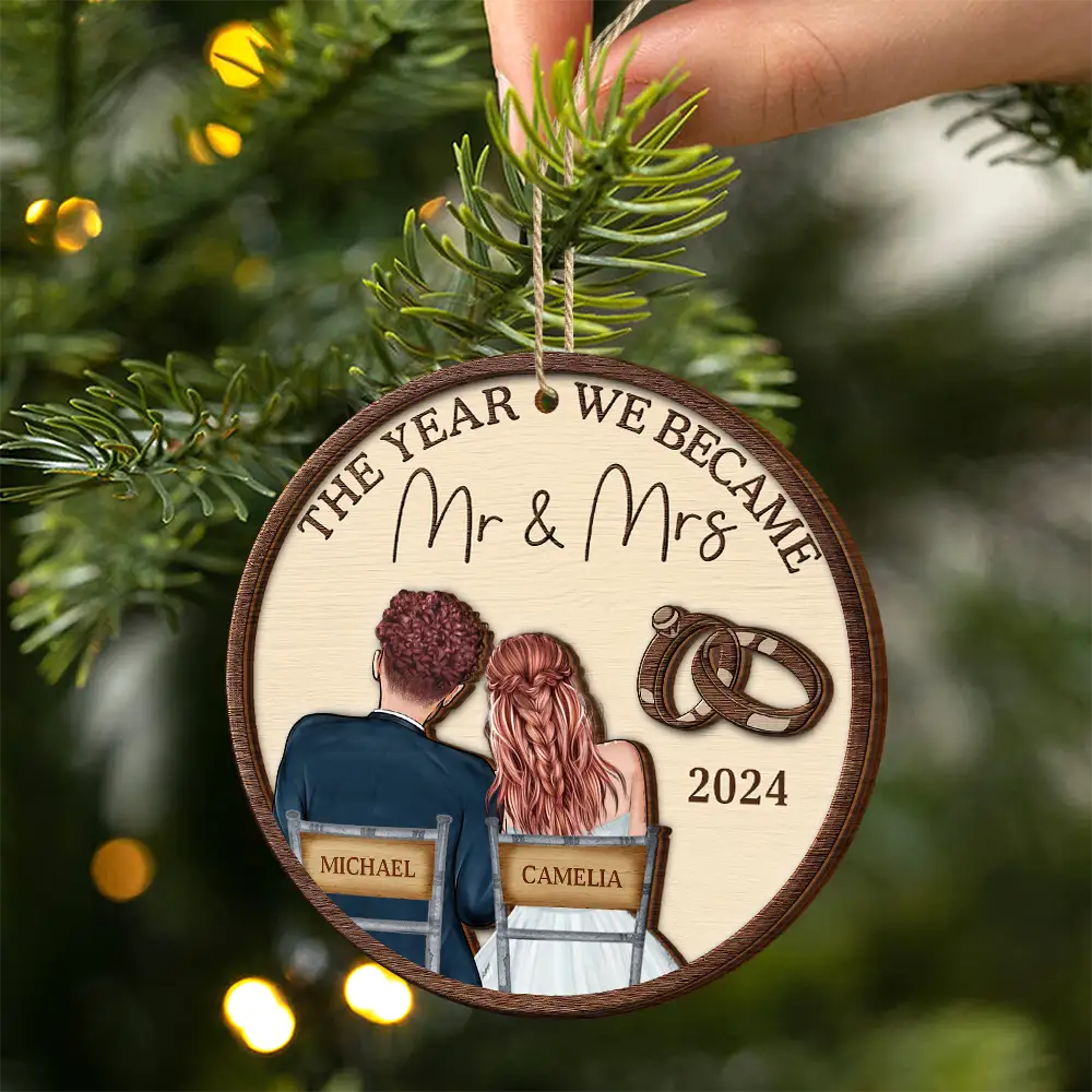 The Year We Became Mr & Mrs Couples - Personalized 2-Layered Wooden Ornament - Image 2