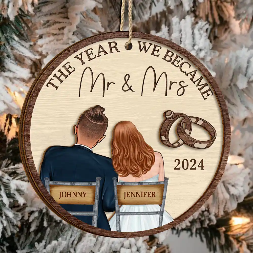 The Year We Became Mr & Mrs Couples - Personalized 2-Layered Wooden Ornament - Image 3
