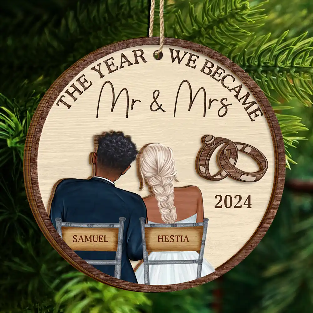 The Year We Became Mr & Mrs Couples - Personalized 2-Layered Wooden Ornament - Image 4