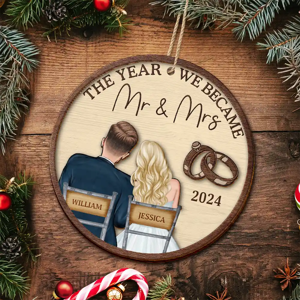 The Year We Became Mr & Mrs Couples - Personalized 2-Layered Wooden Ornament - Image 5