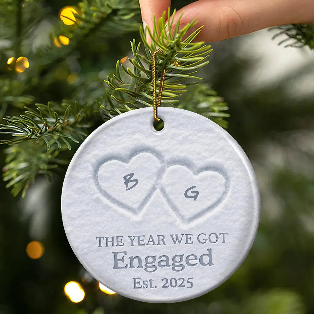 The Year We Became Mr & Mrs Initial Letter - Personalized Circle Ceramic Ornament - Image 4