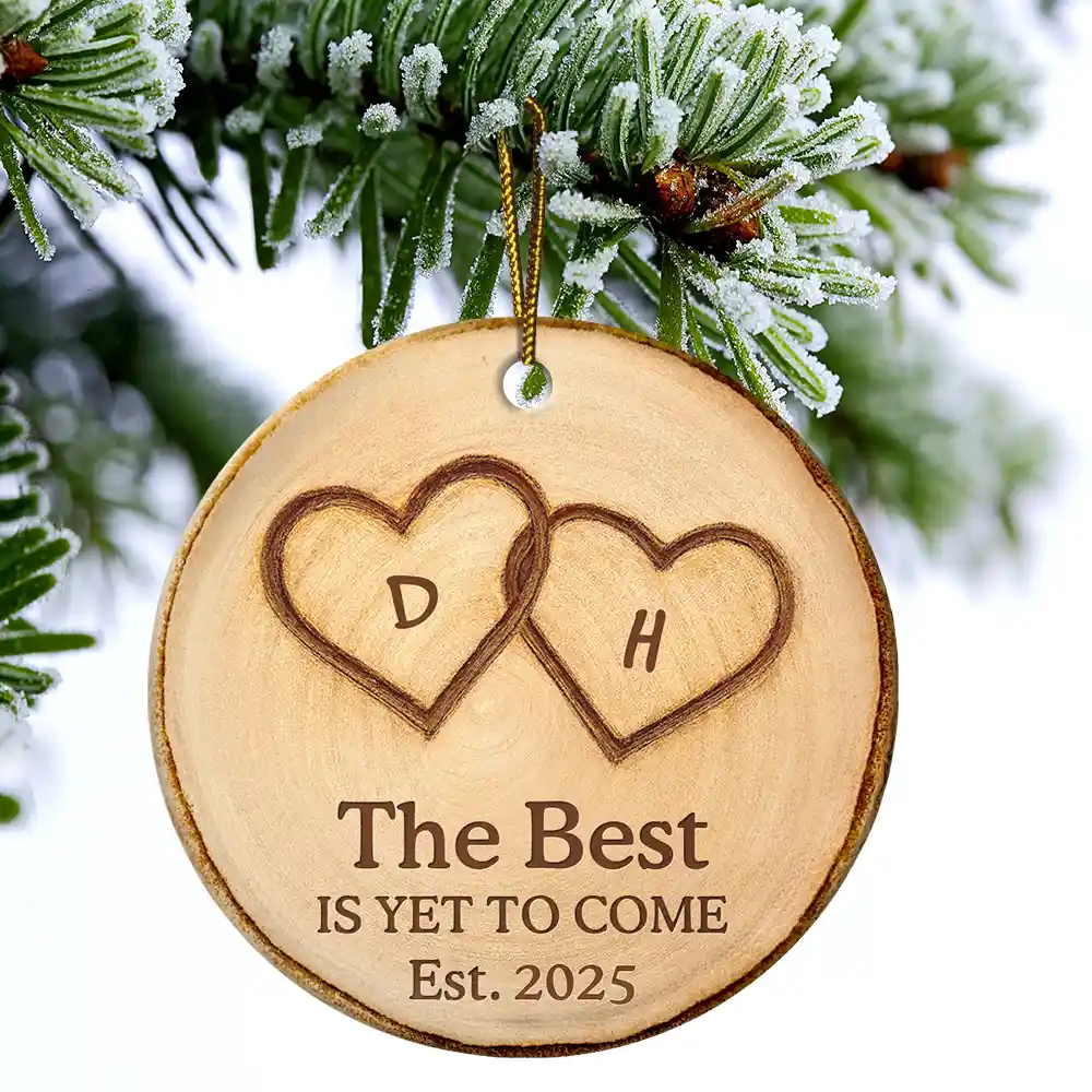 The Year We Became Mr & Mrs Initial Letter - Personalized Circle Ceramic Ornament - Image 5