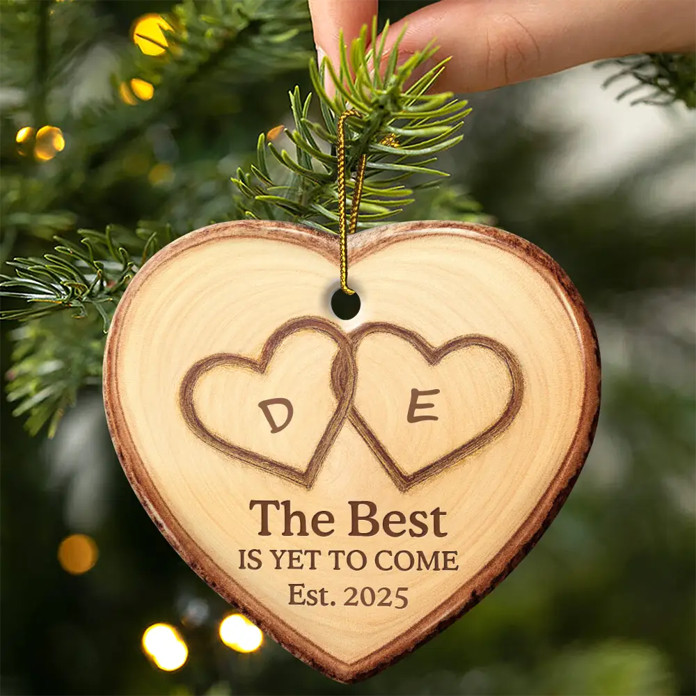 The Year We Became Mr & Mrs Initial Letter - Personalized Heart Ceramic Ornament - Image 4
