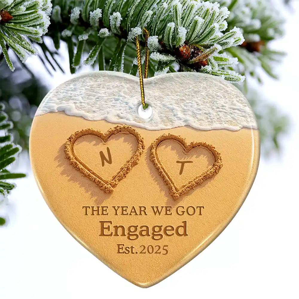 The Year We Became Mr & Mrs Initial Letter - Personalized Heart Ceramic Ornament - Image 5