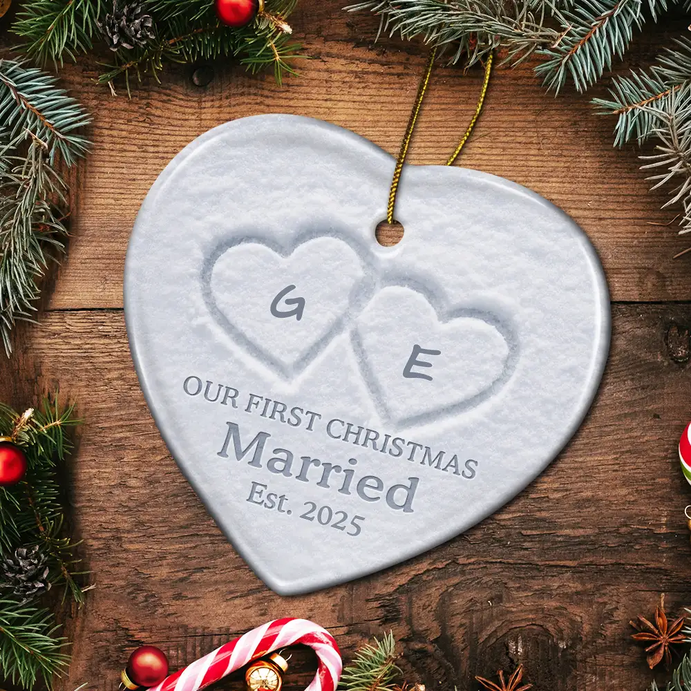 The Year We Became Mr & Mrs Initial Letter - Personalized Heart Ceramic Ornament - Image 6