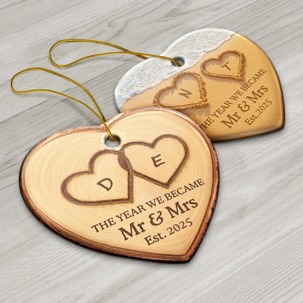 The Year We Became Mr & Mrs Initial Letter - Personalized Heart Ceramic Ornament - Image 7