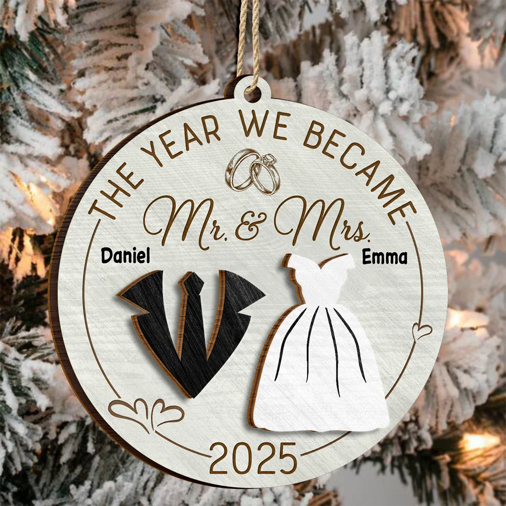 The Year We Became Mr & Mrs - Personalized 2-Layered Wooden Ornament - Image 3