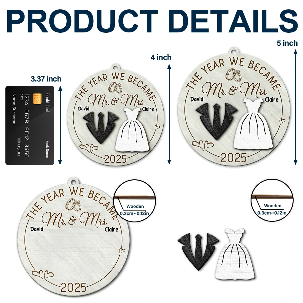 The Year We Became Mr & Mrs - Personalized 2-Layered Wooden Ornament - Image 5