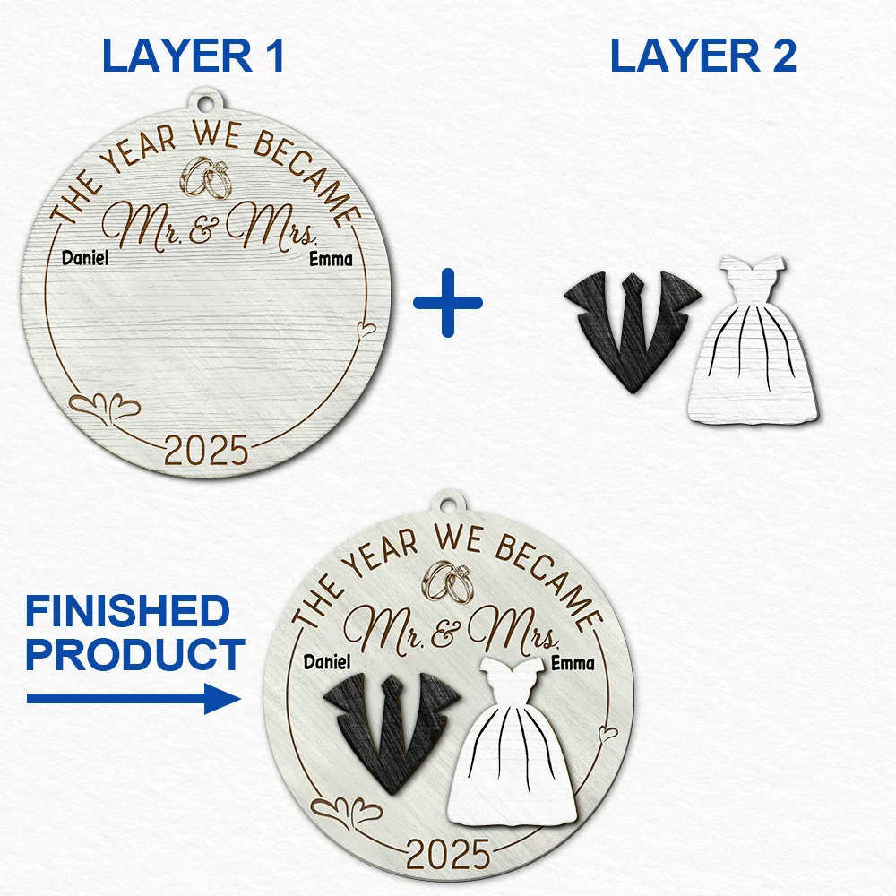 The Year We Became Mr & Mrs - Personalized 2-Layered Wooden Ornament - Image 6
