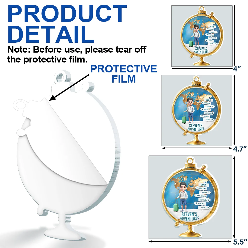 The Year We Visited Around The Globe - Personalized Custom Shaped Acrylic Ornament - Image 6