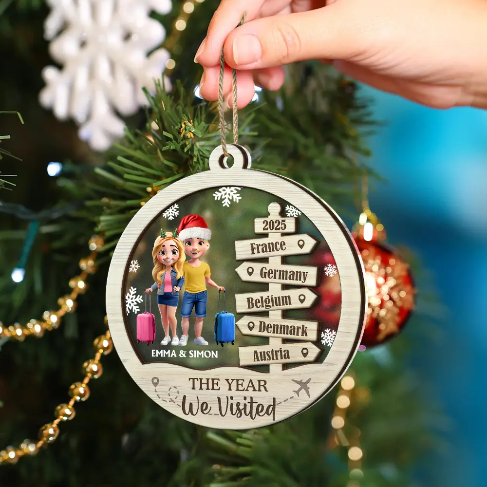 The Year We Visited Travel Ornament - Personalized 2-Layered Mix Ornament - Image 4