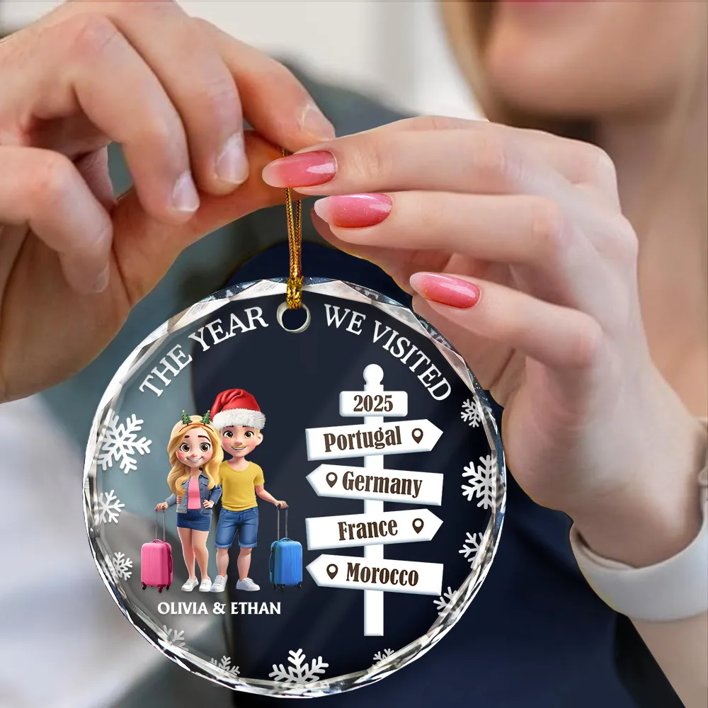 The Year We Visited Travel Ornament - Personalized Circle Glass Ornament - Image 4
