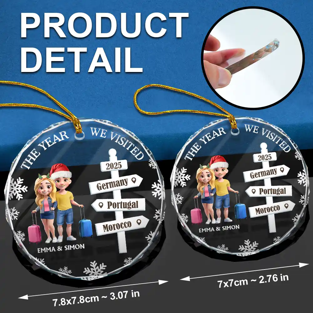 The Year We Visited Travel Ornament - Personalized Circle Glass Ornament - Image 6