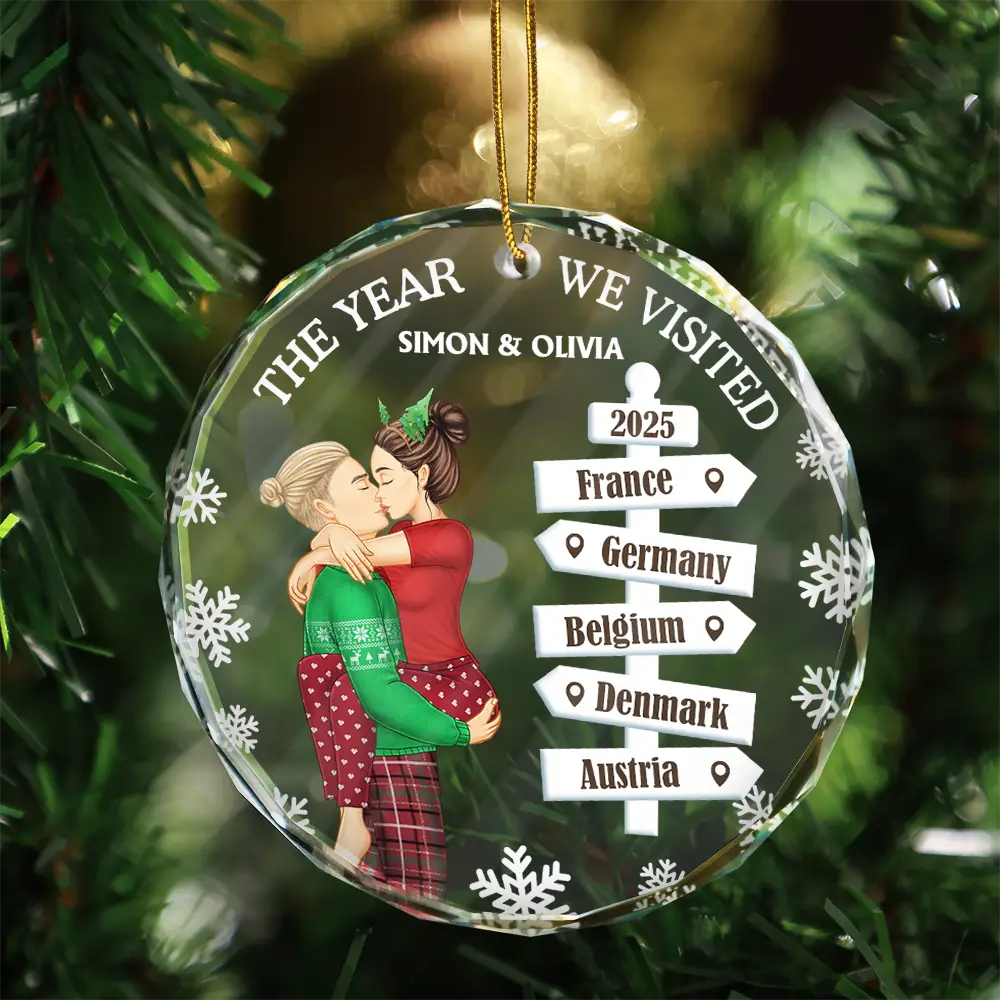 The Year We Visited Travel Ornament Side View - Personalized Circle Glass Ornament - Image 3
