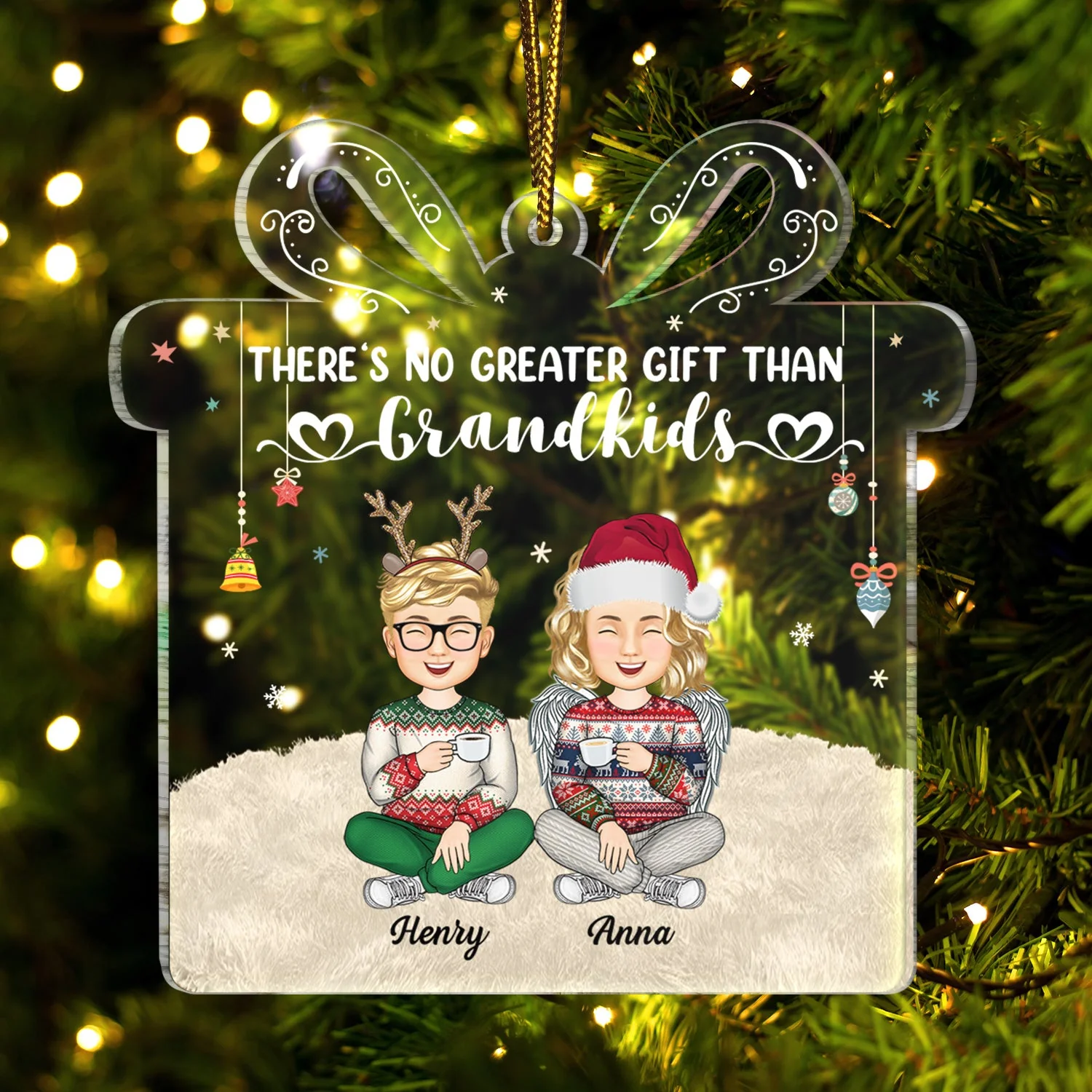 There's No Greater Gift Than Grandkids - Christmas Gift For Family, Grandma, Grandpa, Grandparents - Personalized Custom Shaped Acrylic Ornament - Image 3