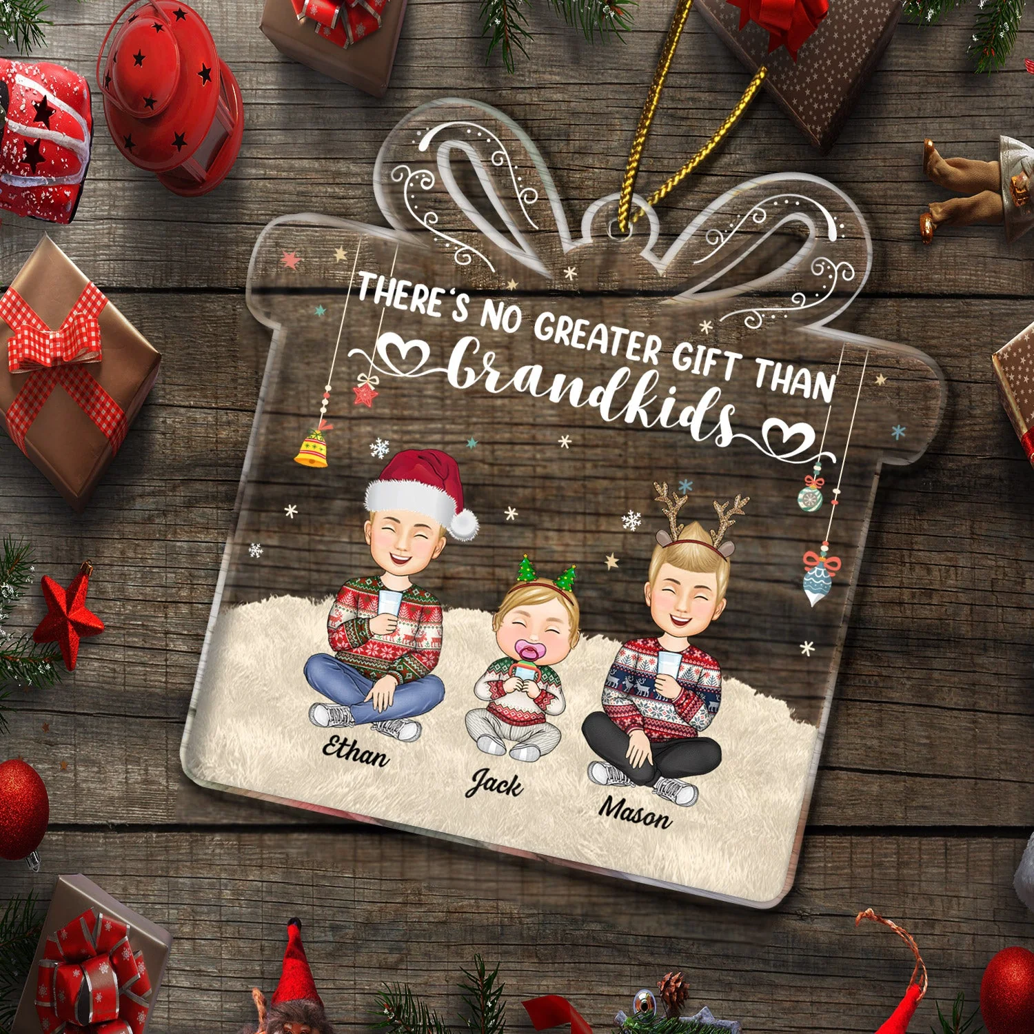 There's No Greater Gift Than Grandkids - Christmas Gift For Family, Grandma, Grandpa, Grandparents - Personalized Custom Shaped Acrylic Ornament - Image 5