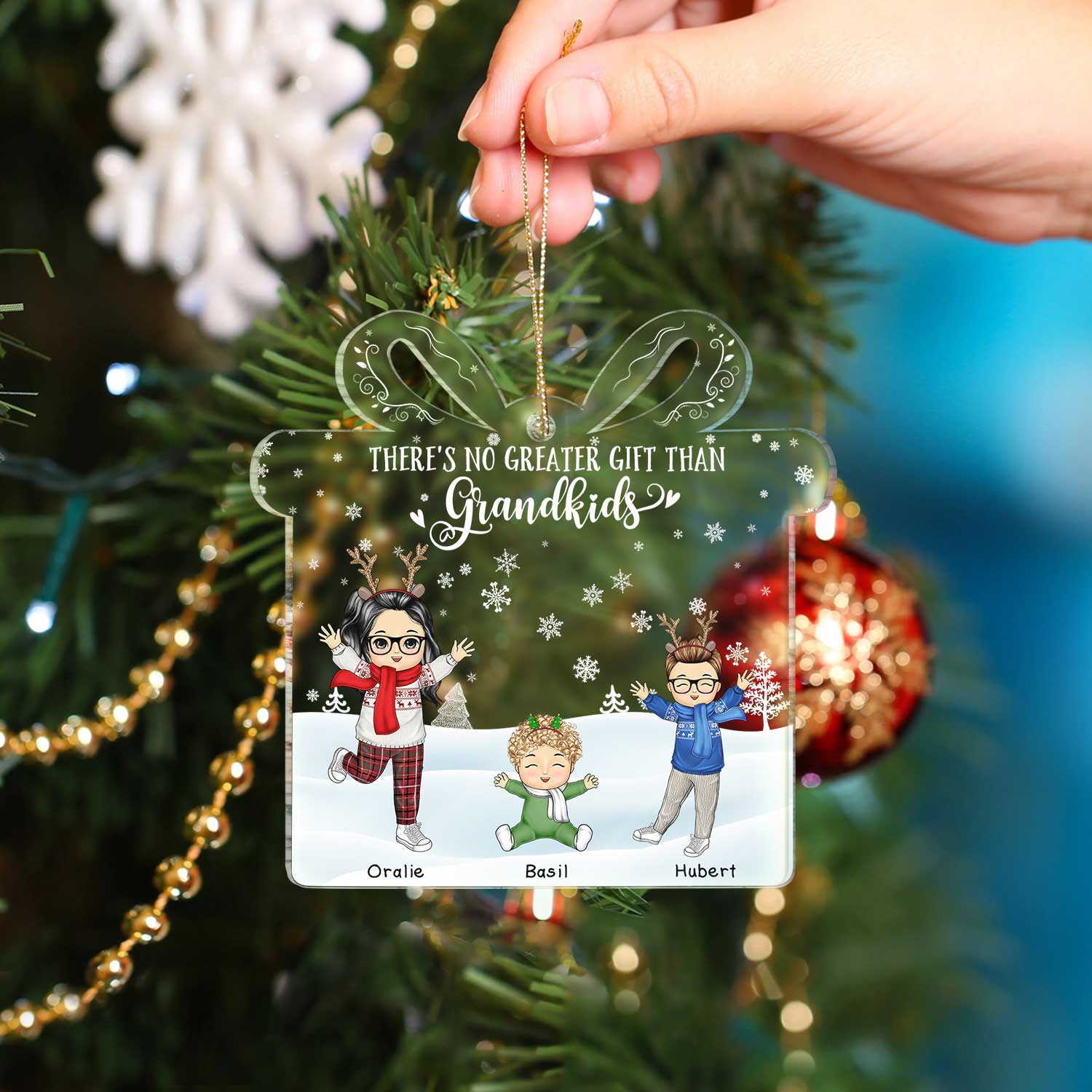 There's No Greater Gift Than Grandkids - Christmas Gift For Family, Grandpa, Grandma, Grandparents - Personalized Custom Shaped Acrylic Ornament - Image 4