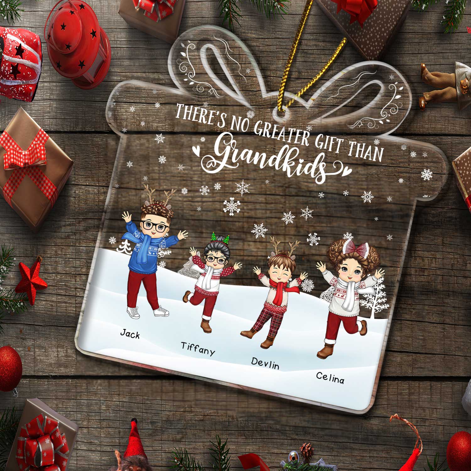 There's No Greater Gift Than Grandkids - Christmas Gift For Family, Grandpa, Grandma, Grandparents - Personalized Custom Shaped Acrylic Ornament - Image 5