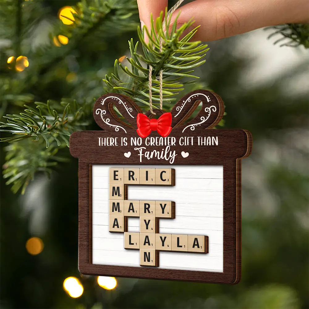 There's No Greater Gift Than Grandkids Family Friends Crossword Scrabble - Personalized 2-Layered Wooden Ornament - Image 3