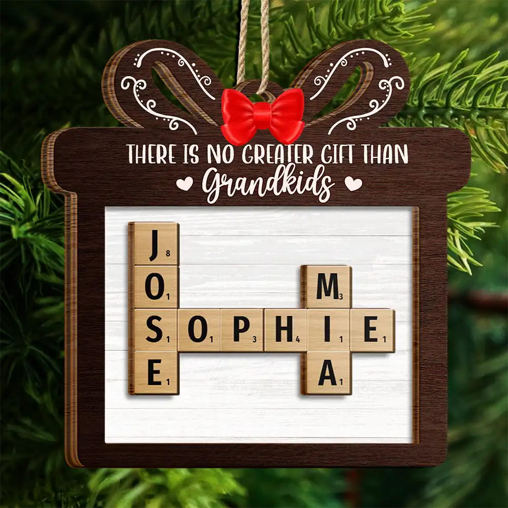 There's No Greater Gift Than Grandkids Family Friends Crossword Scrabble - Personalized 2-Layered Wooden Ornament - Image 5