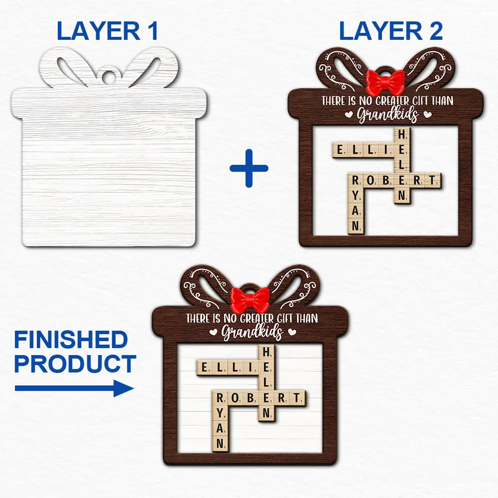 There's No Greater Gift Than Grandkids Family Friends Crossword Scrabble - Personalized 2-Layered Wooden Ornament - Image 7