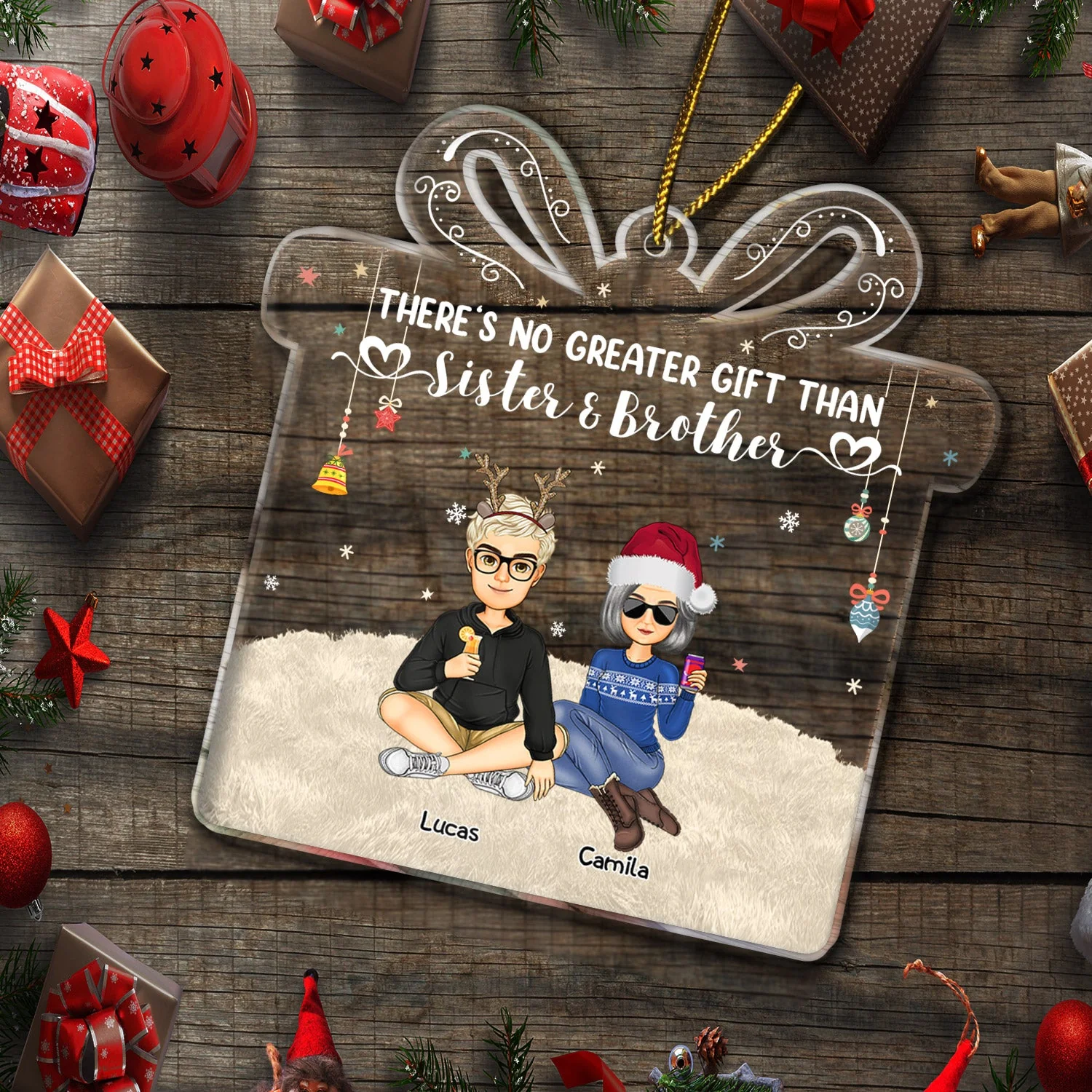There's No Greater Gift Than Siblings Family - Christmas Gift For Family, Sisters, Brothers - Personalized Custom Shaped Acrylic Ornament - Image 5