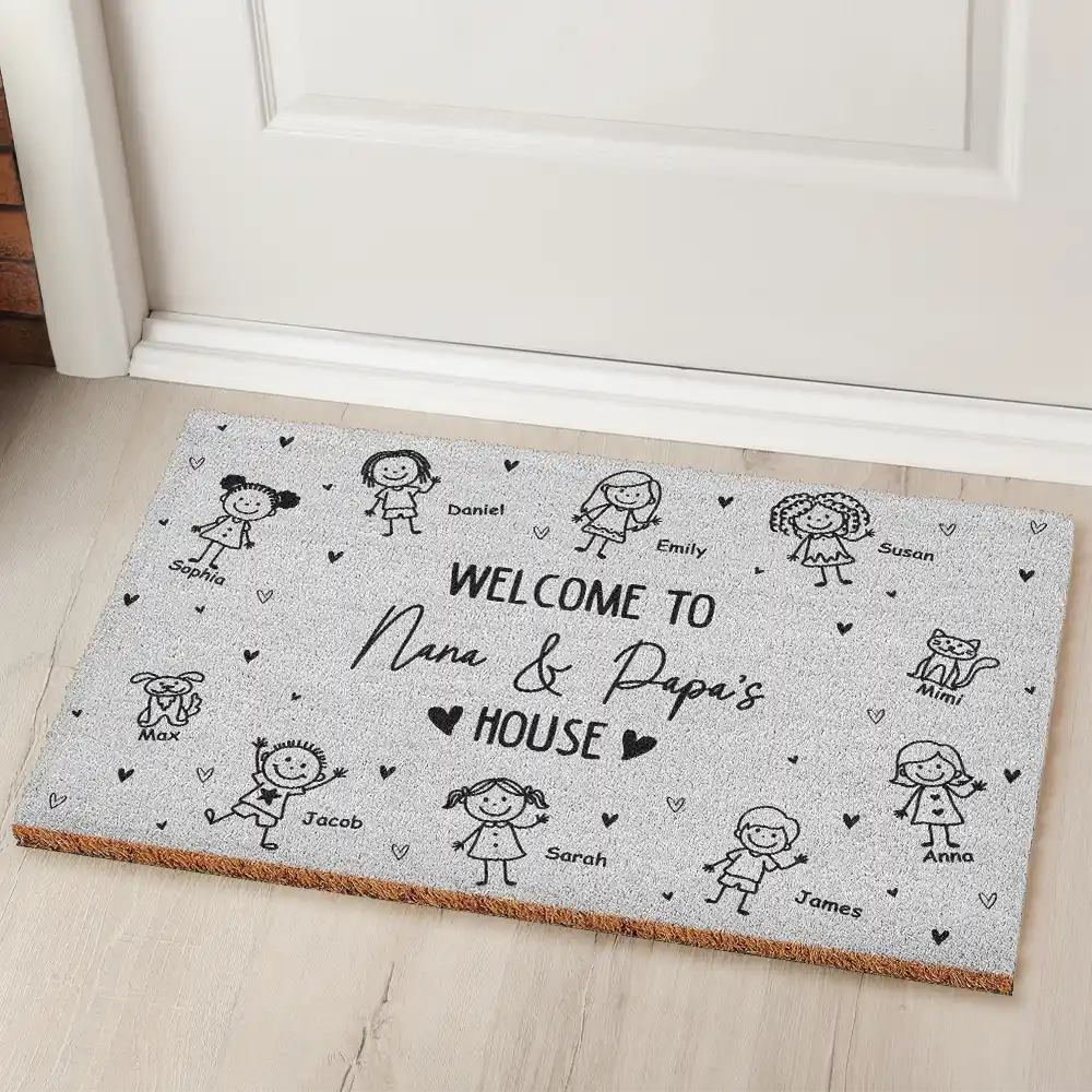 There's No Place Like Grandma & Grandpa's House Stick Figures - Personalized Coconut Doormat - Image 2