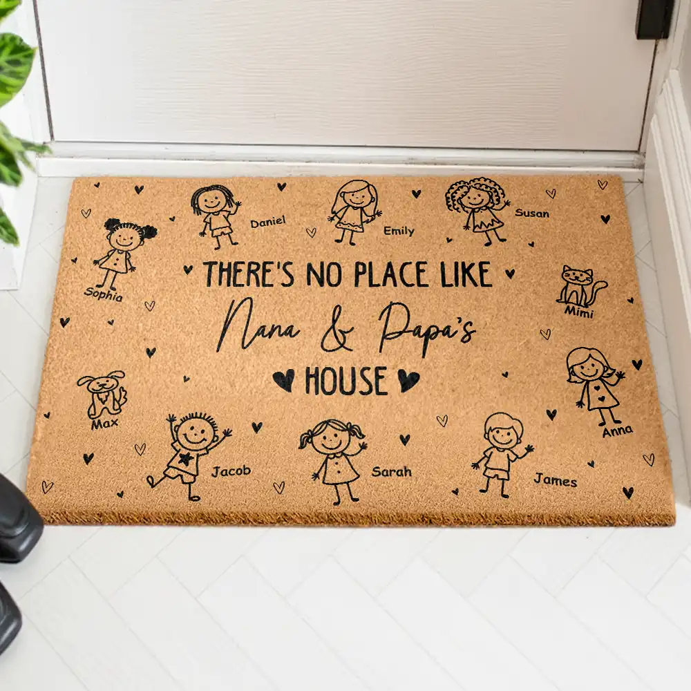 There's No Place Like Grandma & Grandpa's House Stick Figures - Personalized Coconut Doormat - Image 3