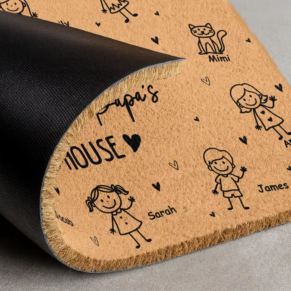There's No Place Like Grandma & Grandpa's House Stick Figures - Personalized Coconut Doormat - Image 4