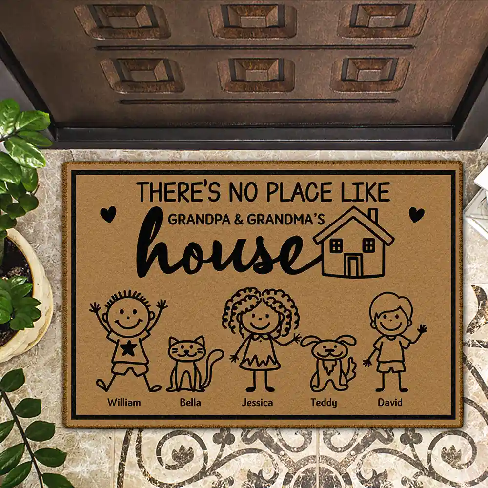 There's No Place Like Grandma House Stick Figure - Personalized Doormat - Image 2