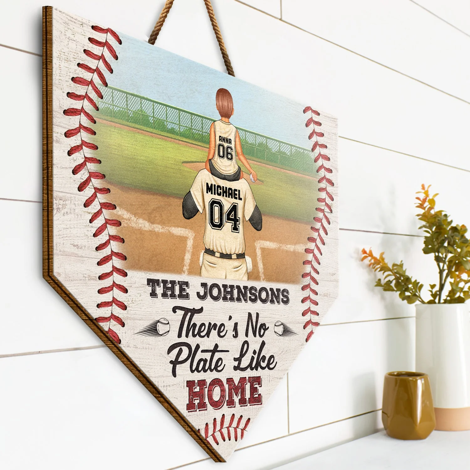 There's No Plate Like Home - Gift For Family, Baseball, Softball Fans - Personalized Custom Shaped Wood Sign - Image 2