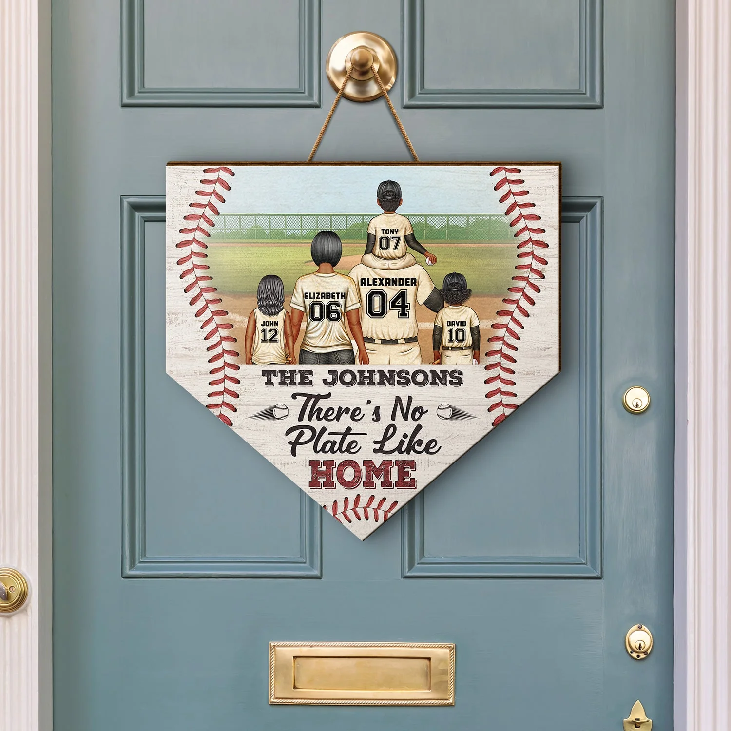 There's No Plate Like Home - Gift For Family, Baseball, Softball Fans - Personalized Custom Shaped Wood Sign - Image 3