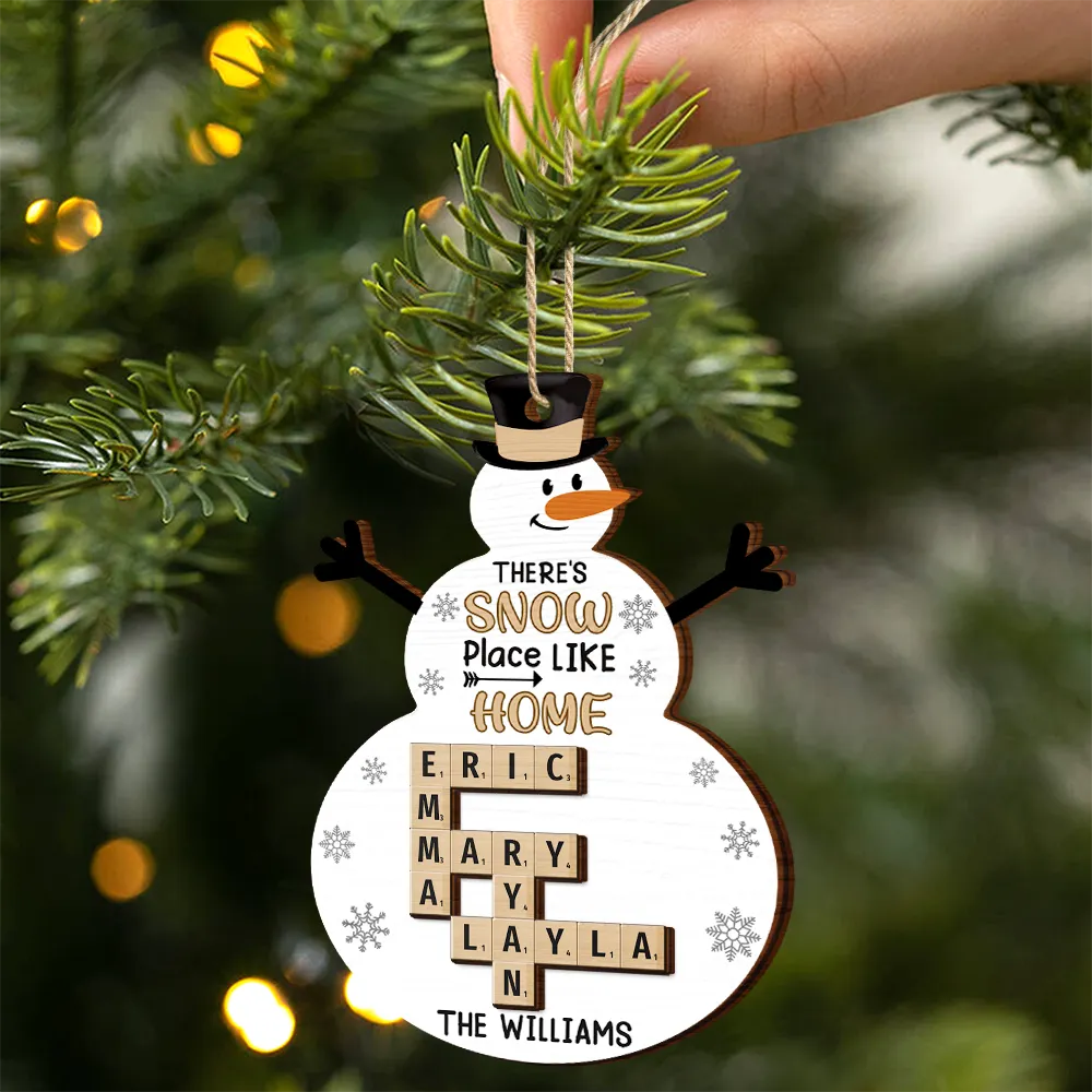There's Snow Place Like Home Family Crossword Scrabble - Personalized 2-Layered Wooden Ornament - Image 3